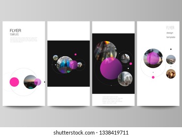 The minimalistic vector illustration of the editable layout of flyer, banner design templates. Creative background with circles and round shapes that form planets and stars.