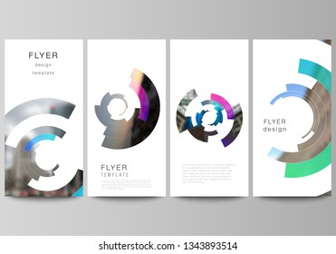 The minimalistic vector illustration of the editable layout of flyer, banner design templates. Futuristic design circular pattern, circle elements forming geometric frame for photo.