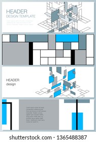 The minimalistic vector illustration of the editable layout of headers, banner design templates. Abstract polygonal background, colorful mosaic pattern, retro bauhaus de stijl design