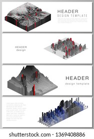 The minimalistic vector illustration of the editable layout of headers, banner design templates. Big data. Dynamic geometric background. Cubes pattern design with motion effect. 3d technology style.
