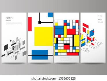 The minimalistic vector illustration of the editable layout of flyer, banner design templates. Abstract polygonal background, colorful mosaic pattern, retro bauhaus de stijl design.