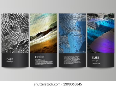 The minimalistic vector illustration of the editable layout of flyer, banner design templates. Big data. Dynamic geometric background. Cubes pattern design with motion effect. 3d technology style