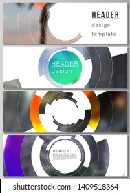 The minimalistic vector illustration of the editable layout of headers, banner design templates. Futuristic design circular pattern, circle elements forming geometric frame for photo.