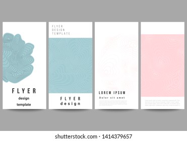 The minimalistic vector illustration of the editable layout of flyer, banner design templates. Topographic contour map, abstract monochrome background.