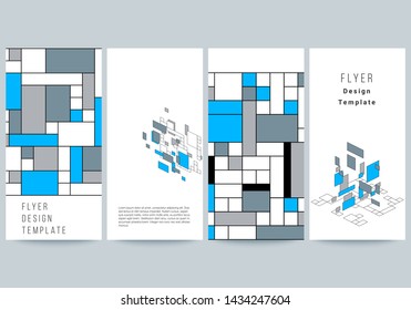 The minimalistic vector illustration of the editable layout of flyer, banner design templates. Abstract polygonal background, colorful mosaic pattern, retro bauhaus de stijl design.