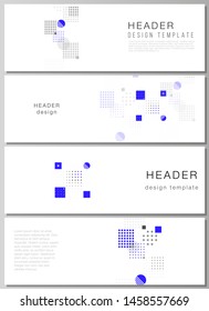 The minimalistic vector illustration of the editable layout of headers, banner design templates. Abstract vector background with fluid geometric shapes.