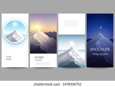 The minimalistic vector illustration of the editable layout of flyer, banner design templates. Mountain illustration, outdoor adventure. Travel concept background. Flat design vector.
