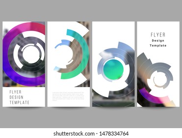 The minimalistic vector illustration of the editable layout of flyer, banner design templates. Futuristic design circular pattern, circle elements forming geometric frame for photo.
