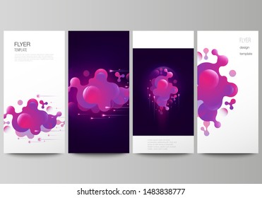 The minimalistic vector illustration of the editable layout of flyer, banner design templates. Black background with fluid gradient, liquid pink colored geometric element.