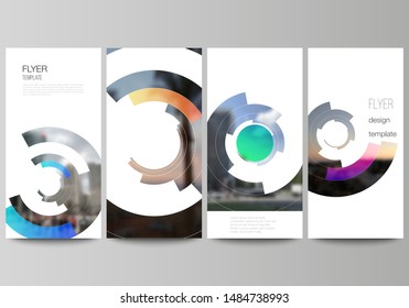 The minimalistic vector illustration of the editable layout of flyer, banner design templates. Futuristic design circular pattern, circle elements forming geometric frame for photo