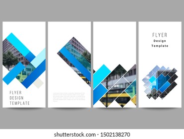 The minimalistic vector illustration of the editable layout of flyer, banner design templates. Abstract geometric pattern creative modern blue background with rectangles.