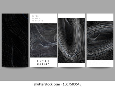 The minimalistic vector illustration of the editable layout of flyer, banner design templates. Smooth smoke wave, hi-tech concept black color techno background.