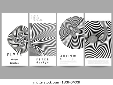 The minimalistic vector illustration of the editable layout of flyer, banner design templates. Abstract 3D geometrical background with optical illusion black and white design pattern.