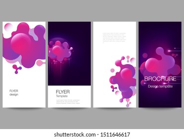 The minimalistic vector illustration of the editable layout of flyer, banner design templates. Black background with fluid gradient, liquid pink colored geometric element.