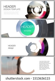 The minimalistic vector illustration of the editable layout of headers, banner design templates. Futuristic design circular pattern, circle elements forming geometric frame for photo.