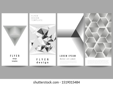 The minimalistic vector illustration of the editable layout of flyer, banner design templates. Abstract geometric triangle design background using different triangular style patterns.