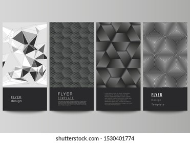 The minimalistic vector illustration of the editable layout of flyer, banner design templates. Abstract geometric triangle design background using different triangular style patterns.