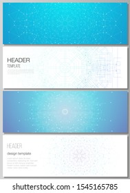 The minimalistic vector illustration of the editable layout of headers, banner design templates. Big Data Visualization, geometric communication background with connected lines and dots.