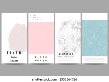 The minimalistic vector illustration of the editable layout of flyer, banner design templates. Topographic contour map, abstract monochrome background.