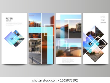 The minimalistic vector illustration of the editable layout of flyer, banner design templates. Creative trendy style mockups, blue color trendy design backgrounds.