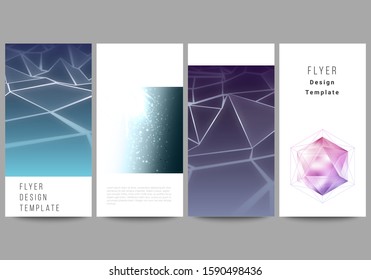 The minimalistic vector illustration of the editable layout of flyer, banner design templates. 3d polygonal geometric modern design abstract background. Science or technology vector illustration.