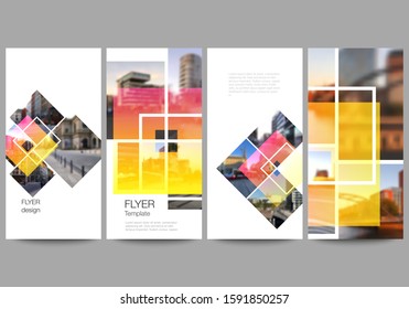 The minimalistic vector illustration of the editable layout of flyer, banner design templates. Creative trendy style mockups, blue color trendy design backgrounds.
