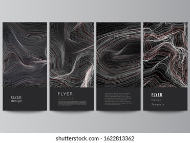 The minimalistic vector illustration of the editable layout of flyer, banner design templates. 3D grid surface, wavy vector background with ripple effect.