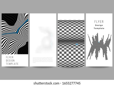 The minimalistic vector illustration of the editable layout of flyer, banner design templates. Abstract big data visualization concept backgrounds with lines and cubes.