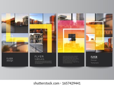 The minimalistic vector illustration of the editable layout of flyer, banner design templates. Creative trendy style mockups, blue color trendy design backgrounds.