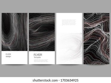 The minimalistic vector illustration of the editable layout of flyer, banner design templates. 3D grid surface, wavy vector background with ripple effect.