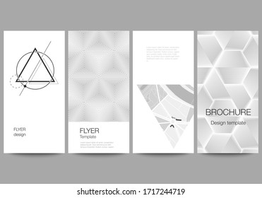 The minimalistic vector illustration of the editable layout of flyer, banner design templates. Abstract geometric triangle design background using different triangular style patterns.