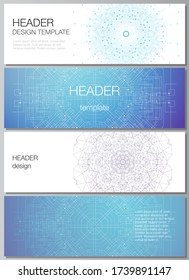 The minimalistic vector illustration of the editable layout of headers, banner design templates. Big Data Visualization, geometric communication background with connected lines and dots.