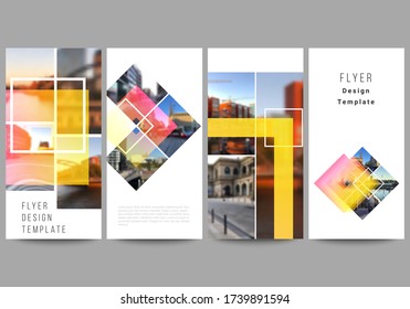 The minimalistic vector illustration of the editable layout of flyer, banner design templates. Creative trendy style mockups, blue color trendy design backgrounds.