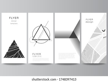 The minimalistic vector illustration of the editable layout of flyer, banner design templates. Abstract geometric triangle design background using different triangular style patterns.