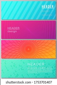 The minimalistic vector illustration of the editable layout of headers, banner design templates. Abstract geometric pattern with colorful gradient business background.