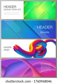 The minimalistic vector illustration of the editable layout of headers, banner design templates. Futuristic technology design, colorful backgrounds with fluid gradient shapes composition.