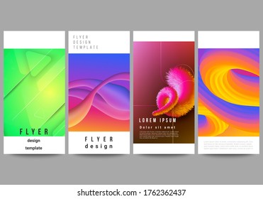 The minimalistic vector illustration of the editable layout of flyer, banner design templates. Futuristic technology design, colorful backgrounds with fluid gradient shapes composition.
