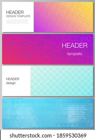 The minimalistic vector illustration of the editable layout of headers, banner design templates. Abstract geometric pattern with colorful gradient business background.