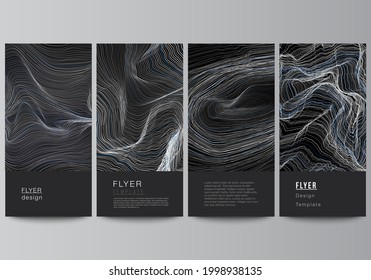 The Minimalistic Vector Illustration Of The Editable Layout Of Flyer, Banner Design Templates. Smooth Smoke Wave, Hi-tech Concept Black Color Techno Background.