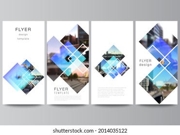 The minimalistic vector illustration of the editable layout of flyer, banner design templates. Creative trendy style mockups, blue color trendy design backgrounds.