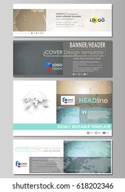 The minimalistic vector illustration of the editable layout of social media, email headers, banner design templates in popular formats. Chemistry pattern with molecule structure. Medical DNA research