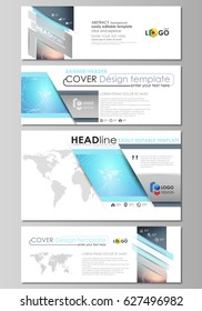 The minimalistic vector illustration of editable layout of social media, email headers, banner design templates in popular formats. Molecule structure. Science, technology concept. Polygonal design.