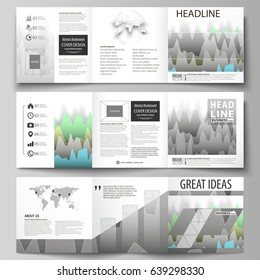 The minimalistic vector illustration of the editable layout. Three creative covers design templates for square brochure or flyer. Rows of colored diagram with peaks of different height.