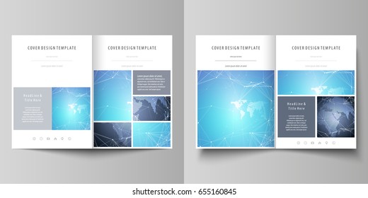 The minimalistic vector illustration of the editable layout of two A4 format modern covers design templates for brochure, flyer, report. Abstract global design. Chemistry pattern, molecule structure