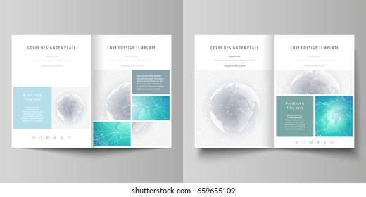 The minimalistic vector illustration of editable layout of two A4 format modern covers design templates for brochure, flyer, report. Chemistry pattern. Molecule structure. Medical, science background.