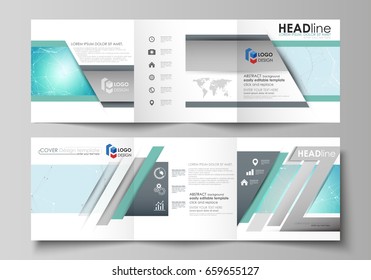 The minimalistic vector illustration of the editable layout. Two modern creative covers design templates for square brochure or flyer. Futuristic high tech background, dig data technology concept.