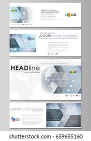 The minimalistic vector illustration of the editable layout of social media, email headers, banner design templates in popular formats. Abstract futuristic network shapes. High tech background.