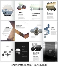 The minimalistic vector illustration of the editable layout of A4 format modern covers design templates for brochure, magazine, flyer, booklet, report. Abstract polygonal modern style with hexagons