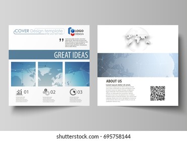 The minimalistic vector illustration of the editable layout of two square format covers design templates for brochure, flyer, booklet. Scientific medical DNA research. Science or medical concept.
