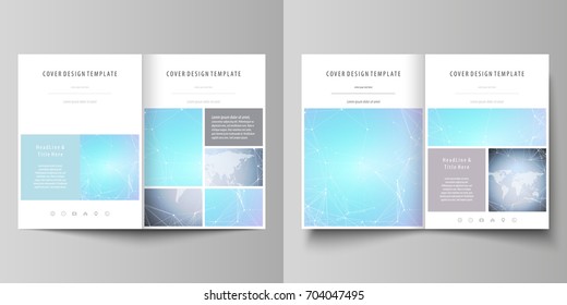 The minimalistic vector illustration of editable layout of two A4 format modern covers design templates for brochure, flyer, report. Polygonal texture. Global connections, futuristic geometric concept